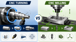 CNC turning vs CNC milling comparison showing the key differences