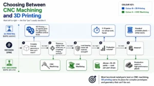 Decision framework for choosing between CNC machining and 3D printing