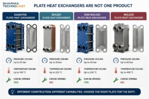 Gasketed, brazed, semi welded and welded plate heat exchangers compared