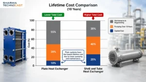 Lifetime cost comparison of plate and shell and tube heat exchangers