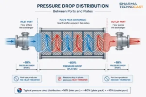 Pressure drop distribution between ports and plates