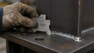 Weld inspection on a structural steel connection using a fillet weld gauge