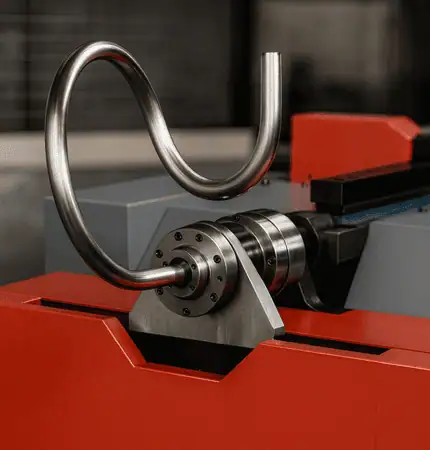 CNC pipe bending machine creating complex multi-bend metal tube shapes