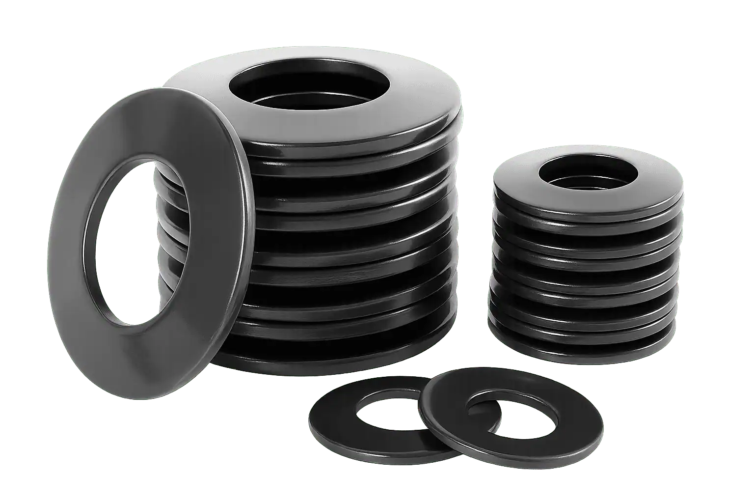 High-strength disc springs (Belleville washers) used for load distribution and vibration control in industrial applications