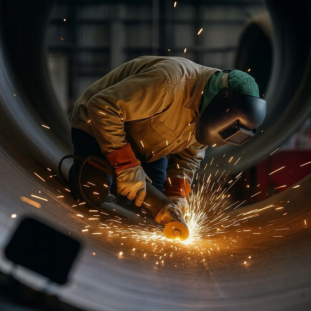 pressure vessel fabrication grinding process industrial finishing metal surface treatment