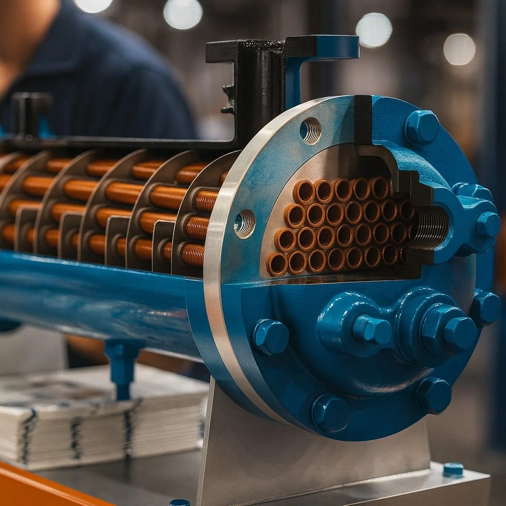 shell and tube heat exchanger internal structure with copper tubes