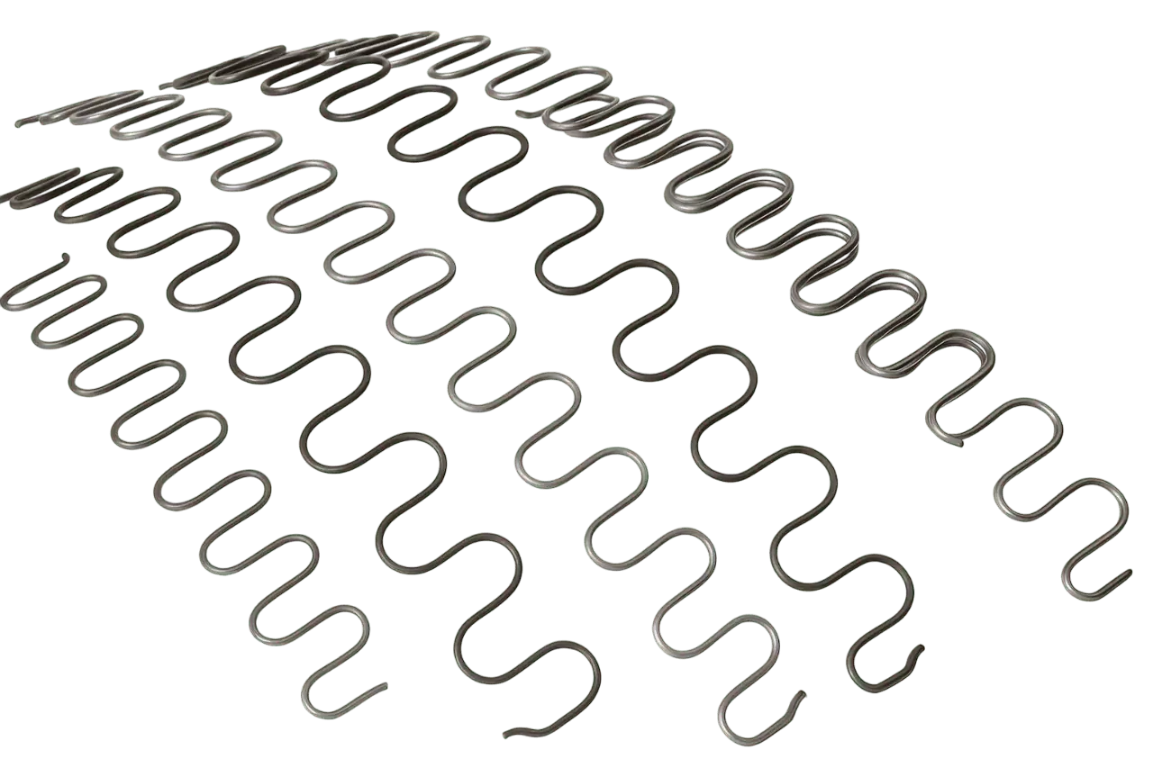 Zig zag springs used in furniture seating and automotive upholstery for flexible support
