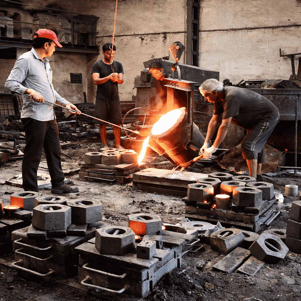 industrial metal casting foundry process by Sharma Technocast skilled workers manufacturing components India
