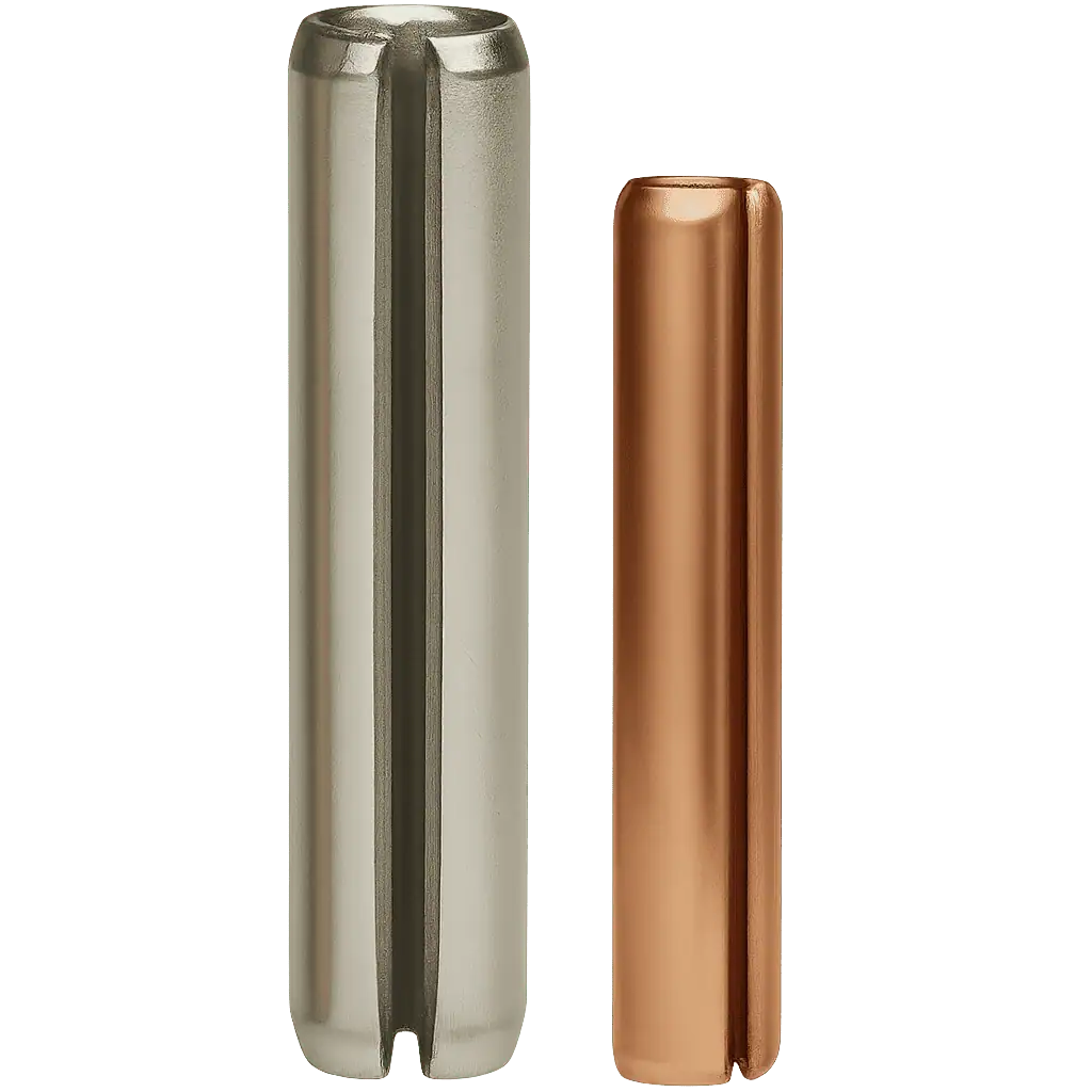 Stainless steel spring pins (roll pins) used for securing components in mechanical assemblies